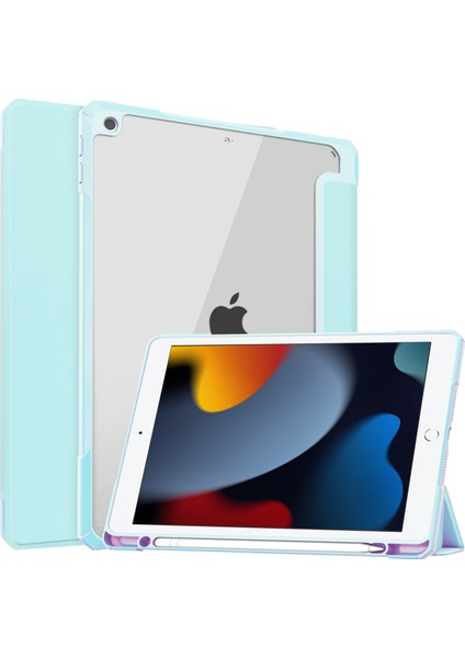 iPad 9./8./7. Nesil (2021/2020/2019) 10,2" - [yerleşik Kalem Tutucu] Darbeye Dayanıklı Kapak, Şeffaf Şeffaf Arka, Otomatik Uyku Uyandırma, Mavi (Yurt Dışından)