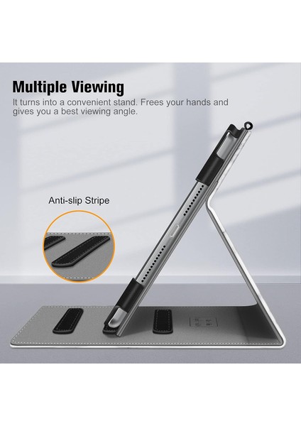 iPad 9. / 8. / 7. Nesil (2021/2020/2019) 10,2 Inç - [köşe Koruması] Cepli ve Kalem Tutuculu Çok Açılı Görüntüleme Standı Kapağı, Otomatik Uyku Uyandırma, Mermer Beyazı (Yurt Dışından)