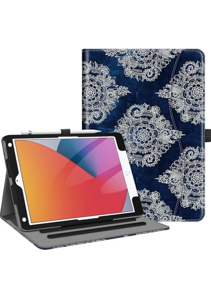 iPad 9. / 8. / 7. Nesil (2021/2020/2019) 10,2 Inç - [köşe Koruması] Cepli ve Kalem Tutuculu Çok Açılı Görüntüleme Standı Kapağı, Otomatik Uyku Uyandırma, Indigo Dreams (Yurt Dışından)
