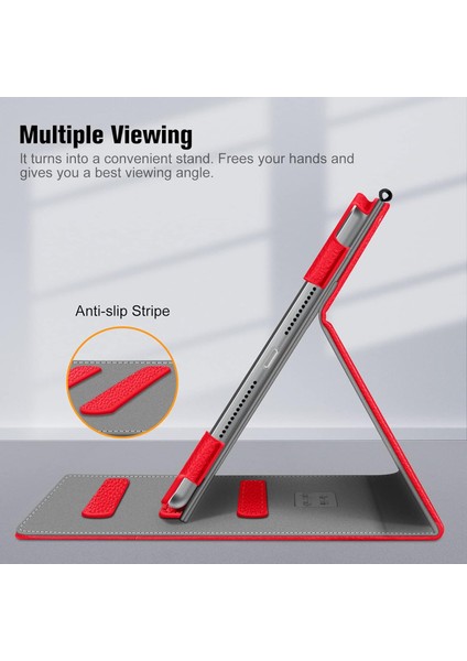 iPad 9. / 8. / 7. Nesil (2021/2020/2019) 10,2 Inç - [köşe Koruması] Cepli ve Kalem Tutuculu Çok Açılı Görüntüleme Standı Kapağı, Otomatik Uyandırma Uykusu, Kırmızı (Yurt Dışından) fiyatları
