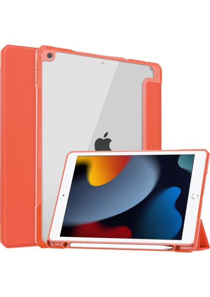 iPad 9./8./7. Nesil (2021/2020/2019) 10,2" - [yerleşik Kalem Tutucu] Şeffaf Şeffaf Arka, Otomatik Uyku Uyandırma, Turuncu ile Darbeye Dayanıklı Kılıf (Yurt Dışından)