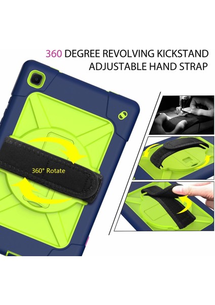 Galaxy Tab A7 10.4" 2020/SM-T500/T505/T507 Için Dahili Ekran Koruyucu ve 360 Derece Dönebilen Stand ve Samsung Tab A7 10.4" Için El ve Omuz Askısı Kılıfı ile - Lacivert Sarı Yeşil (Yurt Dışından) fiyatları