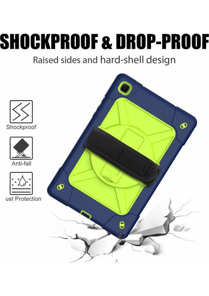 Galaxy Tab A7 10.4" 2020/SM-T500/T505/T507 Için Dahili Ekran Koruyucu ve 360 Derece Dönebilen Stand ve Samsung Tab A7 10.4" Için El ve Omuz Askısı Kılıfı ile - Lacivert Sarı Yeşil (Yurt Dışından) modelleri