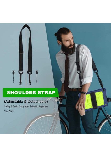 Galaxy Tab A7 10.4" 2020/SM-T500/T505/T507 Için Dahili Ekran Koruyucu ve 360 Derece Dönebilen Stand ve Samsung Tab A7 10.4" Için El ve Omuz Askısı Kılıfı ile - Lacivert Sarı Yeşil (Yurt Dışından) fırsatları