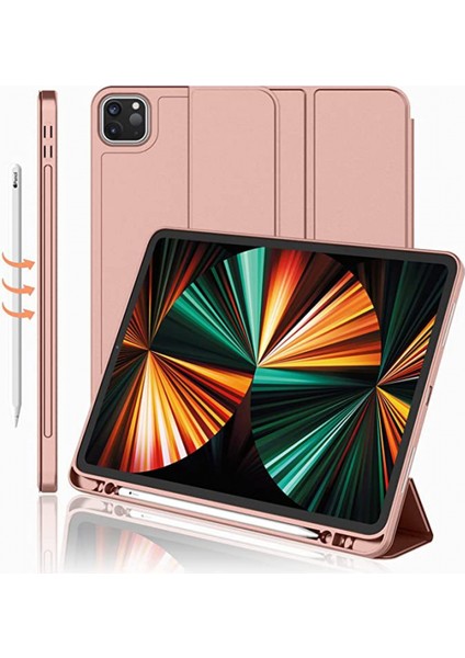iPad Pro 12,9 Inç 5. Nesil / 4. Nesil (2021 ve 2020) Uyumlu, Akıllı Uyku Modu ve Kalem Bölmeli Pu Deri Kaplamalı Premium Tablet Kılıfı (Gül Altın) (Yurt Dışından)
