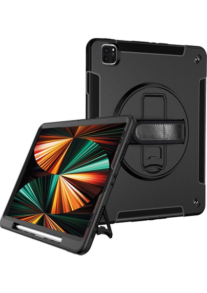 iPad Pro 12.9 Kılıfı 2021/2020: Askeri Sınıf Ağır Hizmet Darbeye Dayanıklı Kılıf, Kalem Tutucu - Döner Stand - El/omuz Askısı (Yurt Dışından)