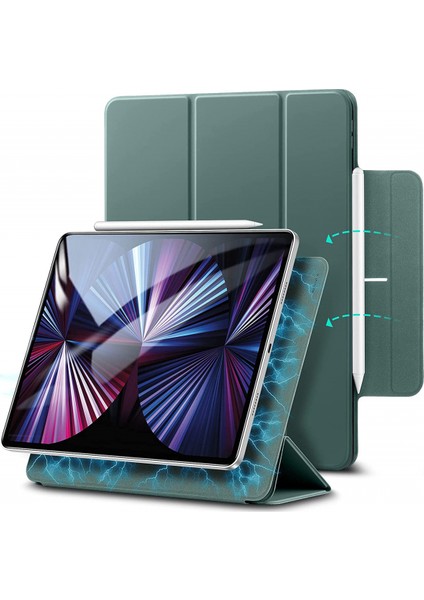 iPad Pro 11 2021/2020 (3./2. Nesil) ile Uyumlu Kılıf, Pencil 2 Desteği, Üç Katlı Stand, Otomatik Uyku/uyandırma Işlevi, Orman Yeşili (Yurt Dışından)