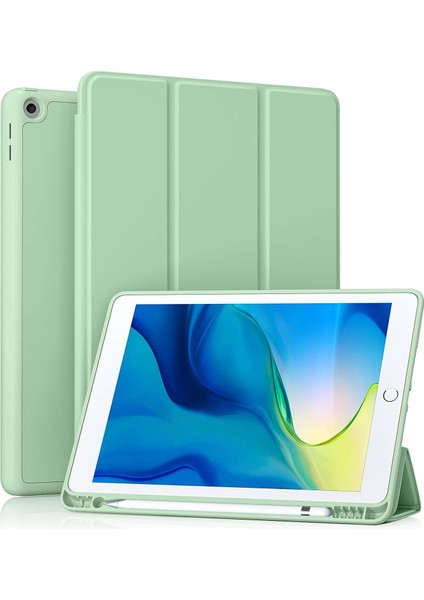 iPad 10.2 Inç 2021/2020 iPad 9./8. Nesil ve 2019 iPad 7. Nesil ile Uyumlu Kılıf Kalem Tutuculu, Yumuşak Tpu Sırtlı Koruyucu Kılıf, Otomatik Uyku/uyandırma Kapağı, Matcha Yeşili (Yurt Dışından)