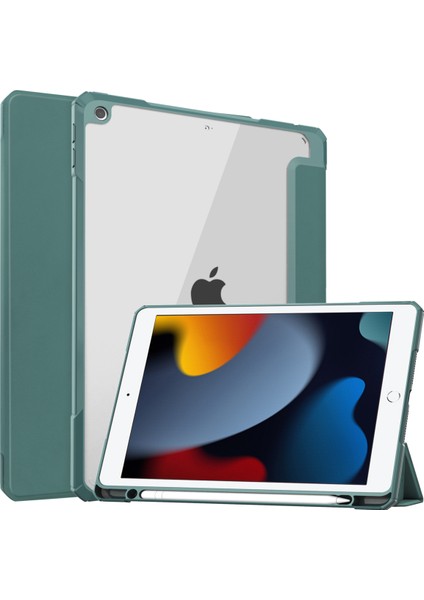 iPad 9./8./7. Nesil (2021/2020/2019) 10,2" - [yerleşik Kalem Tutucu] Şeffaf Şeffaf Arka, Otomatik Uyku Uyandırma, Koyu Yeşil ile Darbeye Dayanıklı Kılıf (Yurt Dışından)