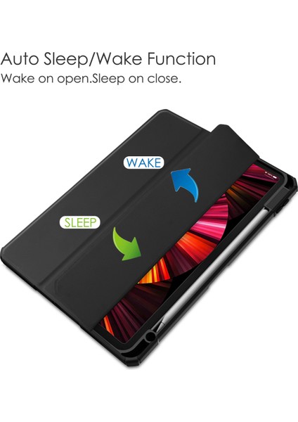 iPad Pro 11 Inç 2. Nesil/3. Nesil 2021/2020/2018 Için, Ince Hafif Üç Katlı Stand Yumuşak Tpu Arka Kapak ve Dahili Kalem Tutucu, iPad Air 5/4'e De Uyar, [otomatik Uyku/uyanma], Siyah (Yurt Dışından)