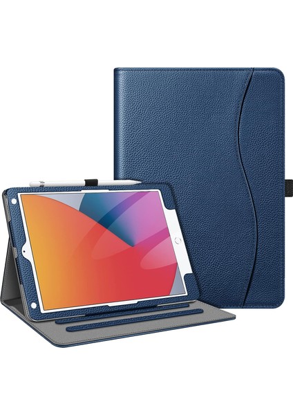 iPad 9. / 8. / 7. Nesil (2021/2020/2019) 10,2 Inç - [köşe Koruması] Cepli ve Kalem Tutuculu Çok Açılı Görüntüleme Standı Kapağı, Otomatik Uyandırma Uykusu, Lacivert (Yurt Dışından)