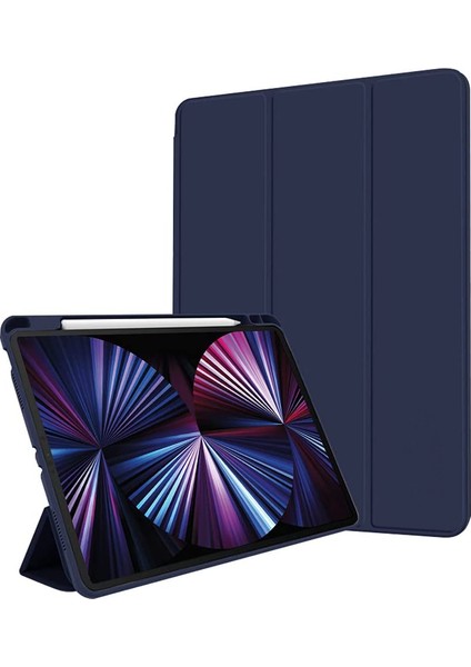 iPad Pro 11" 2021 Smart Cover Kalem Tutucu Kılıf Lacivert Su Geçirmez Apple Pencil Şarjı Otomatik Açık Kapalı (Yurt Dışından)