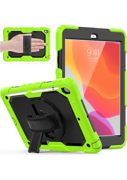 iPad 9./8./7. Nesil Kılıf, iPad 10.2 Inç 2021/2020/2019 Için Kılıf, Ekran Koruyucu Kalem Tutucu Çubuğu El/omuz Askılı.koruyucu Tablet Kılıfı - Siyah+Yeşil (Yurt Dışından)