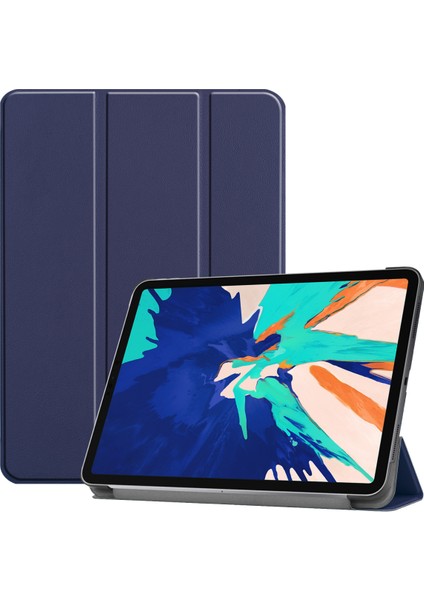 iPad Pro 12.9 Için Koruyucu Deri Yumuşak Kabuk Her Şey Dahil Kalem Tepsisi iPad Pro 12.9 Inç Tablet Kapağı Üç Katlı Kasa Standı Ultra Ince Kabuk Düşmeyi Önleyici Deri Kılıf (Koyu Mavi) (Yurt Dışından)