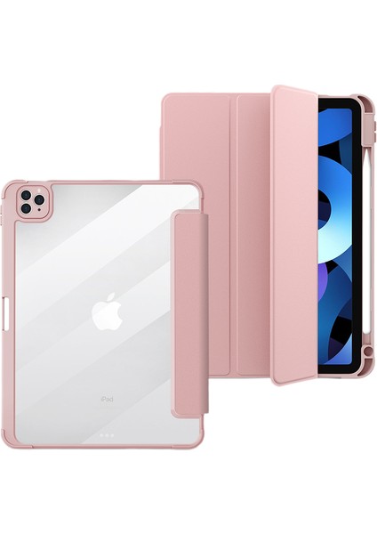 IPAD2019/20/21 (10,2 Inç) ile Uyumlu Kılıf, Kalem Tutuculu Yumuşak Tpu Kapaklı Üç Katlı Stand, Otomatik Uyandırma/uyku, Pembe (Yurt Dışından)