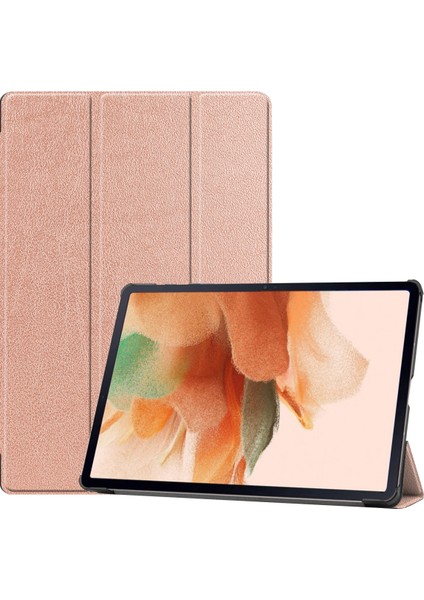 Samsung Galaxy Tab S7 Fe 12,4" 2021 / Galaxy Tab S7+ 12,4" 2021 T730/T736, Esnek Tpu Arka Kapak Otomatik Uyku/uyandırma Fonksiyonlu Hafif Üç Katlı Stand, Pembe Altın (Yurt Dışından)