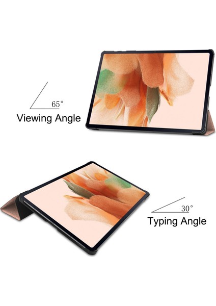 Samsung Galaxy Tab S7 Fe 12,4" 2021 / Galaxy Tab S7+ 12,4" 2021 T730/T736, Esnek Tpu Arka Kapak Otomatik Uyku/uyandırma Fonksiyonlu Hafif Üç Katlı Stand, Pembe Altın (Yurt Dışından)