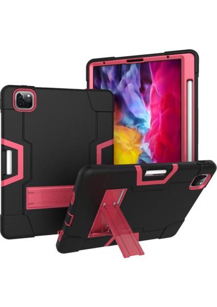 iPad Pro 11 2020 Için, Hibrit Ağır Hizmet Üç Katmanlı Tam Vücut Darbeye Dayanıklı Sağlam Kılıf ve iPad Pro 11 2020 Için Standlı 11 Inç (Siyah/kırmızı) (Yurt Dışından)