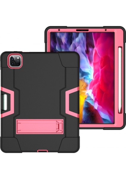 iPad Pro 11 2020 Için, Hibrit Ağır Hizmet Üç Katmanlı Tam Vücut Darbeye Dayanıklı Sağlam Kılıf ve iPad Pro 11 2020 Için Standlı 11 Inç (Siyah/kırmızı) (Yurt Dışından)