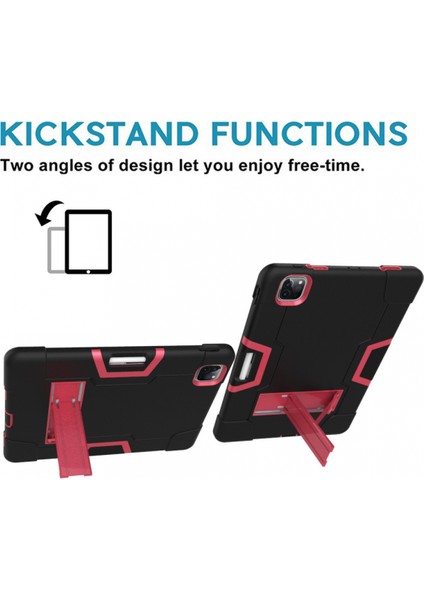 iPad Pro 11 2020 Için, Hibrit Ağır Hizmet Üç Katmanlı Tam Vücut Darbeye Dayanıklı Sağlam Kılıf ve iPad Pro 11 2020 Için Standlı 11 Inç (Siyah/kırmızı) (Yurt Dışından)