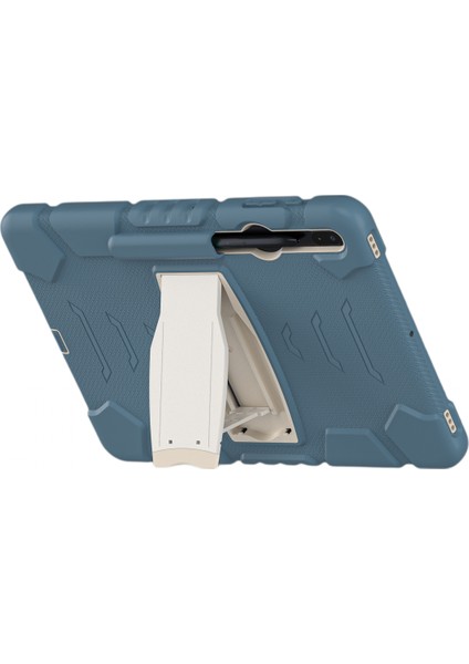 Samsung Tab Için S8PLUS/S7 Fe Koruyucu Kılıf S7PLUS Her Şey Dahil Düşmeyi Önleyici Kalem Yuvası Braketi Koruyucu Kabuk Mavi + Beyaz (Yurt Dışından)