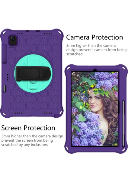 Samsung Galaxy Tab S6 Lite 10.4" 2020 (SM-P610/ P615) Için Kalem Tutucu ve 360 Derece Dönebilen Stand ve El ve Omuz Askısı ile - Mor Yeşil (Yurt Dışından) fırsatları