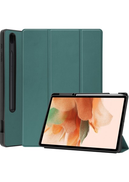 Samsung Galaxy Tab S7 Fe Lite T730/T736 12,4 Inç, Darbeye Dayanıklı Tam Gövde Üç Katlı Stand Tpu Arka Kapak Kılıfı, Kalem Tutucu Yuvası/otomatik Uyandırma, Yeşil (Yurt Dışından)