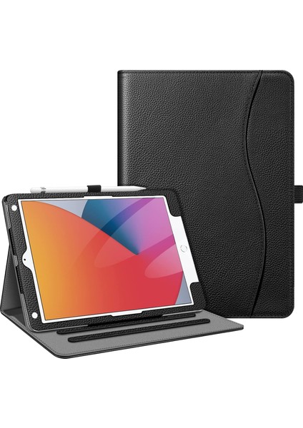iPad 9. / 8. / 7. Nesil (2021/2020/2019) 10,2 Inç - [köşe Koruması] Cepli ve Kalem Tutuculu Çok Açılı Görüntüleme Standı Kapağı, Otomatik Uyandırma Uykusu, Siyah (Yurt Dışından)
