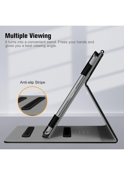 iPad 9. / 8. / 7. Nesil (2021/2020/2019) 10,2 Inç - [köşe Koruması] Cepli ve Kalem Tutuculu Çok Açılı Görüntüleme Standı Kapağı, Otomatik Uyandırma Uykusu, Siyah (Yurt Dışından)