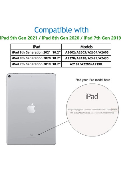 Wekity Kılıf iPad 10.2 Inç 2021/2020 iPad 9./8. Nesil ve 2019 iPad 7. Nesil ile Uyumlu, Kalem Tutuculu, Yumuşak Tpu Arka Kılıf (Yurt Dışından)