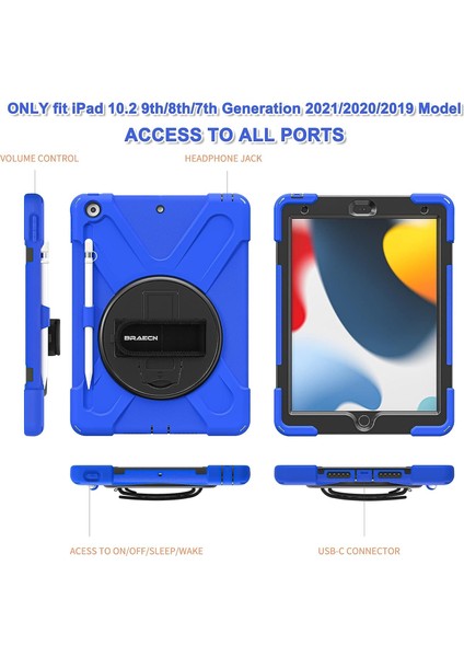 Wekity iPad 10.2 Kılıf iPad 9/8/7 Nesil Kılıf, Kalem Tutucu El Askılı Omuz Askılı Ağır Hizmet Çocuk Koruma Kılıfı (Yurt Dışından)