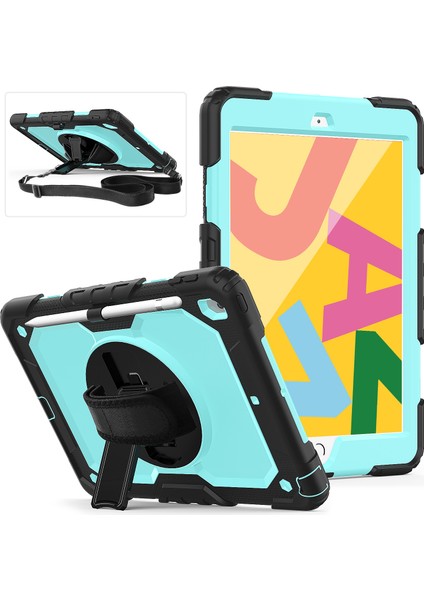 Wekity iPad 9/8/7 Gen Cover 10,2 Inç, 360 Derece Dönebilen Standlı Tam Gövde Alt Kapak, Kalem Tutucu, Ekran Koruyucu (Yurt Dışından)