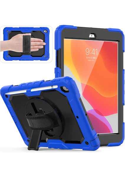 iPad 9./8./7. Nesil Kılıf, iPad 10.2 Inç 2021/2020/2019 Için Kılıf, Ekran Koruyucu Kalem Tutucu Çubuğu El/omuz Askılı.koruyucu Tablet Kılıfı - Siyah+Mavi (Yurt Dışından)