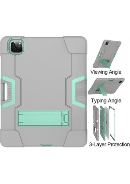 iPad Pro 11 2018 Için, Hibrit Ağır Hizmet Üç Katmanlı Tam Gövde Darbeye Dayanıklı Sağlam Kılıf, iPad Pro 11 2018 Için Standlı 11 Inç (Gri) (Yurt Dışından)