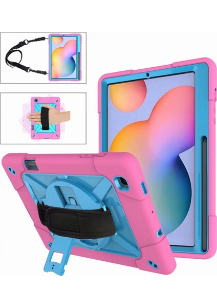 Galaxy Tab A7 10,4" 2020/SM-T500/T505/T507 Için Dahili Ekran Koruyucu ve 360 Derece Dönebilen Stand ve Samsung Tab A7 10,4" Için El ve Omuz Askısı Kılıfı ile - Pembe (Yurt Dışından)