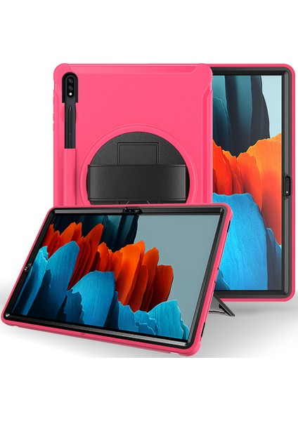 Samsung Tab S7 Plus Tablet Kılıfı Için TT970/T975/T976 Kalem Yuvası ile Tab S7 Döner Braket Koruyucu Kılıf Işık Gül Kırmızı (Yurt Dışından)