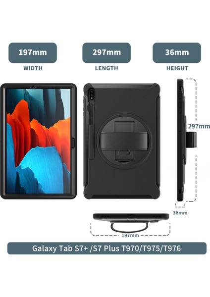 Samsung Tab S7 Plus Tablet Kılıfı Için TT970/T975/T976 Kalem Yuvası ile Tab S7 Döner Braket Koruyucu Kılıf Işık Gül Kırmızı (Yurt Dışından)