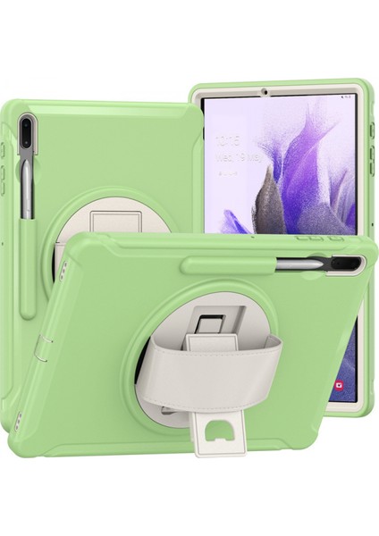 Samsung Tabs7 Fe Tablet Kalem Oluk Deri El Kayışı S7PLUS T970 Döner Braket Koruyucu Kabuk Matcha Yeşili Için (Yurt Dışından)