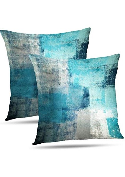 2'li Set Deniz Mavisi Atmak Yastık Örtüleri Turkuaz ve Gri Sanat Dekoratif Minder Örtüsü Ev Yatak Odası Kanepe Oturma Odası Için 16X16 Inç (Yurt Dışından)