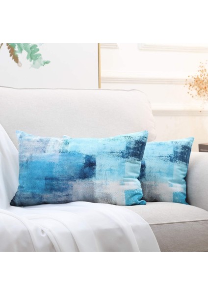 2'li Set Deniz Mavisi Atmak Yastık Örtüleri Turkuaz ve Gri Sanat Dekoratif Minder Örtüsü Ev Yatak Odası Kanepe Oturma Odası Için 16X16 Inç (Yurt Dışından)