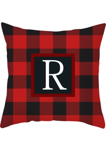 Ingilizce Alfabe Harfleri Atmak Yastık Kılıfı Noel Kırmızı Alfabe Ekose Yastık Kılıfı Şeftali Derisi Kadife Kare Yastık Kılıfı Kanepe Kanepe Yatak Odası (Harf R) (Yurt Dışından)