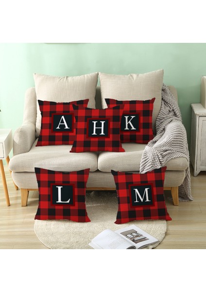 Ingilizce Alfabe Harfleri Atmak Yastık Kılıfı Noel Kırmızı Alfabe Ekose Yastık Kılıfı Şeftali Derisi Kadife Kare Yastık Kılıfı Kanepe Kanepe Yatak Odası (Harf R) (Yurt Dışından) modelleri