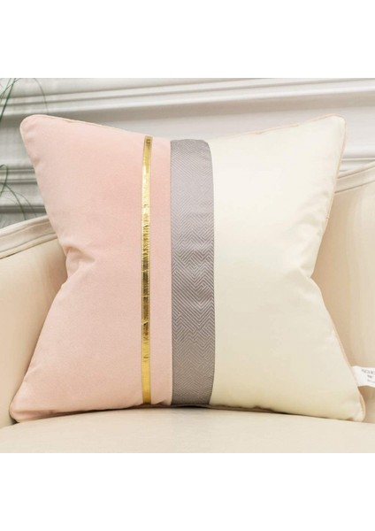1 Adet Beyaz Altın Çizgili Kadife Yastık Kılıfı (Pembe, 20 x 20 Inç) (Yurt Dışından)
