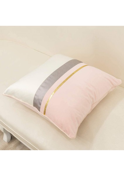 1 Adet Beyaz Altın Çizgili Kadife Yastık Kılıfı (Pembe, 20 x 20 Inç) (Yurt Dışından)