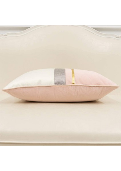 1 Adet Beyaz Altın Çizgili Kadife Yastık Kılıfı (Pembe, 20 x 20 Inç) (Yurt Dışından)