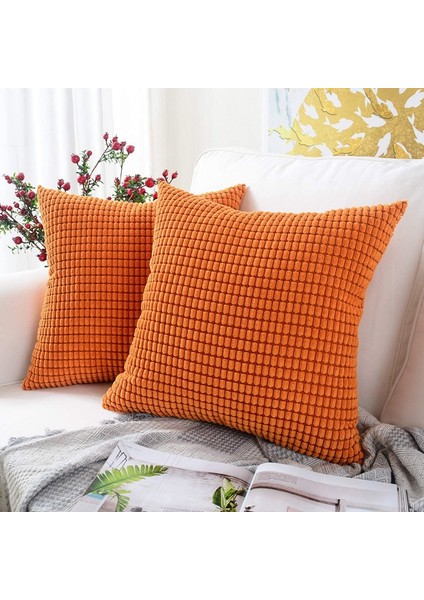 2'li Paket Kadife Yumuşak Dekoratif Kare Atma Yastık Kılıfı Yastık Kılıfı Ev Dekor Süslemeleri Kanepe Kanepe Yatak Sandalye 18X18 INÇ/45X45 cm (Granül Turuncu) (Yurt Dışından)
