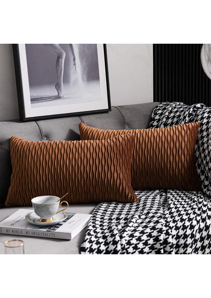 Açık Kahverengi Atmak Yastık Kılıfı: 2 Paket 12X20 Inç Orijinal Çizgili Kadife Kare Çiftlik Evi Kanepe Için Dekoratif Yastık Kılıfı (Yurt Dışından)