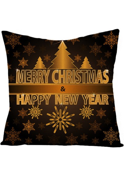 Noel Atmak Yastık Kapakları 18X18 Inç Noel Süslemeleri Altın Karikatür Baskı Keten Yastık Kılıfı Kanepe Yastık Kılıfı Kanepe (Altın 35) (Yurt Dışından)