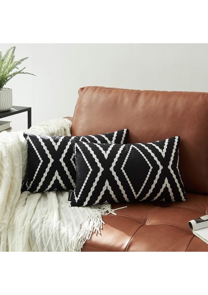 2'li Set Siyah Lomber Yastık Kılıfı 12 x 20 Inç Boho Aztek Polyester Karışımı Dekoratif Kırlent Kapakları Kanepe Kanepe Yatak Dekoru (Yurt Dışından)