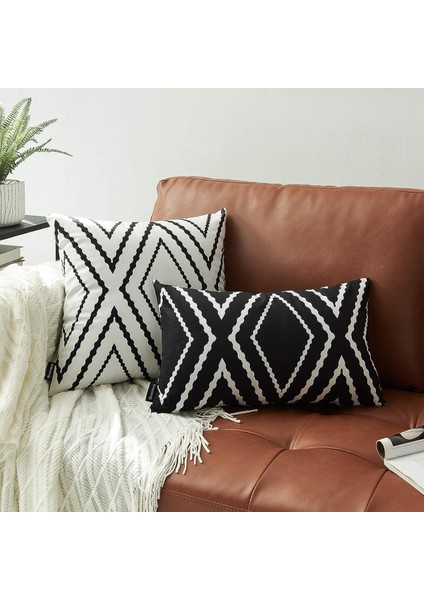 2'li Set Siyah Lomber Yastık Kılıfı 12 x 20 Inç Boho Aztek Polyester Karışımı Dekoratif Kırlent Kapakları Kanepe Kanepe Yatak Dekoru (Yurt Dışından)
